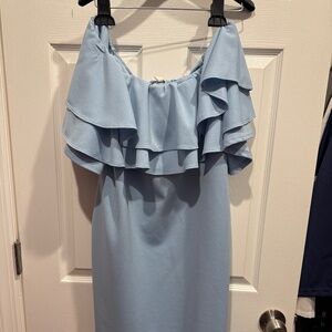 Pinkblush layered ruffle off the shoulder maternity dress